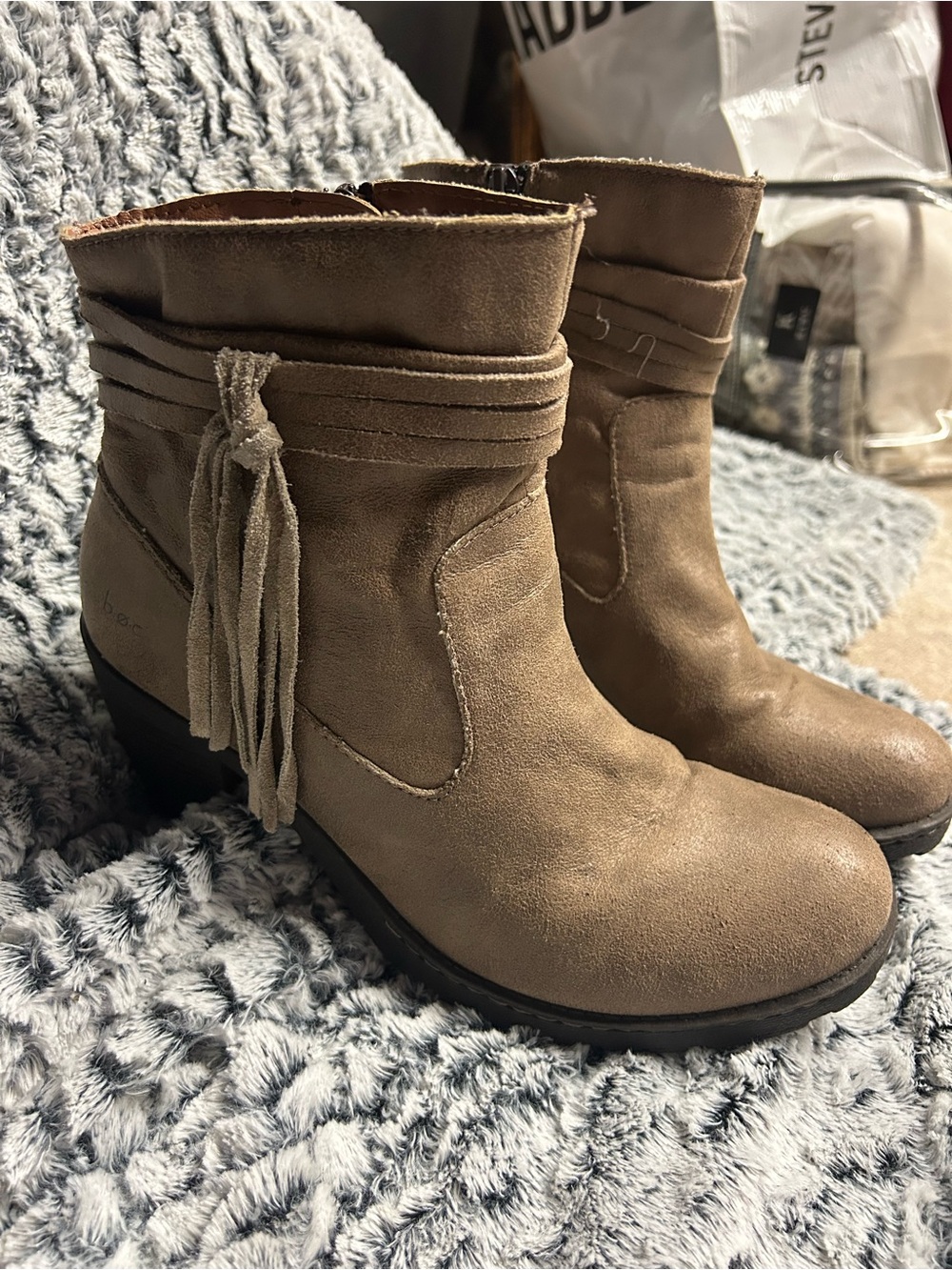 b.o.c. Born Concept Alicudi Taupe Suede Tassel Ankle Boots